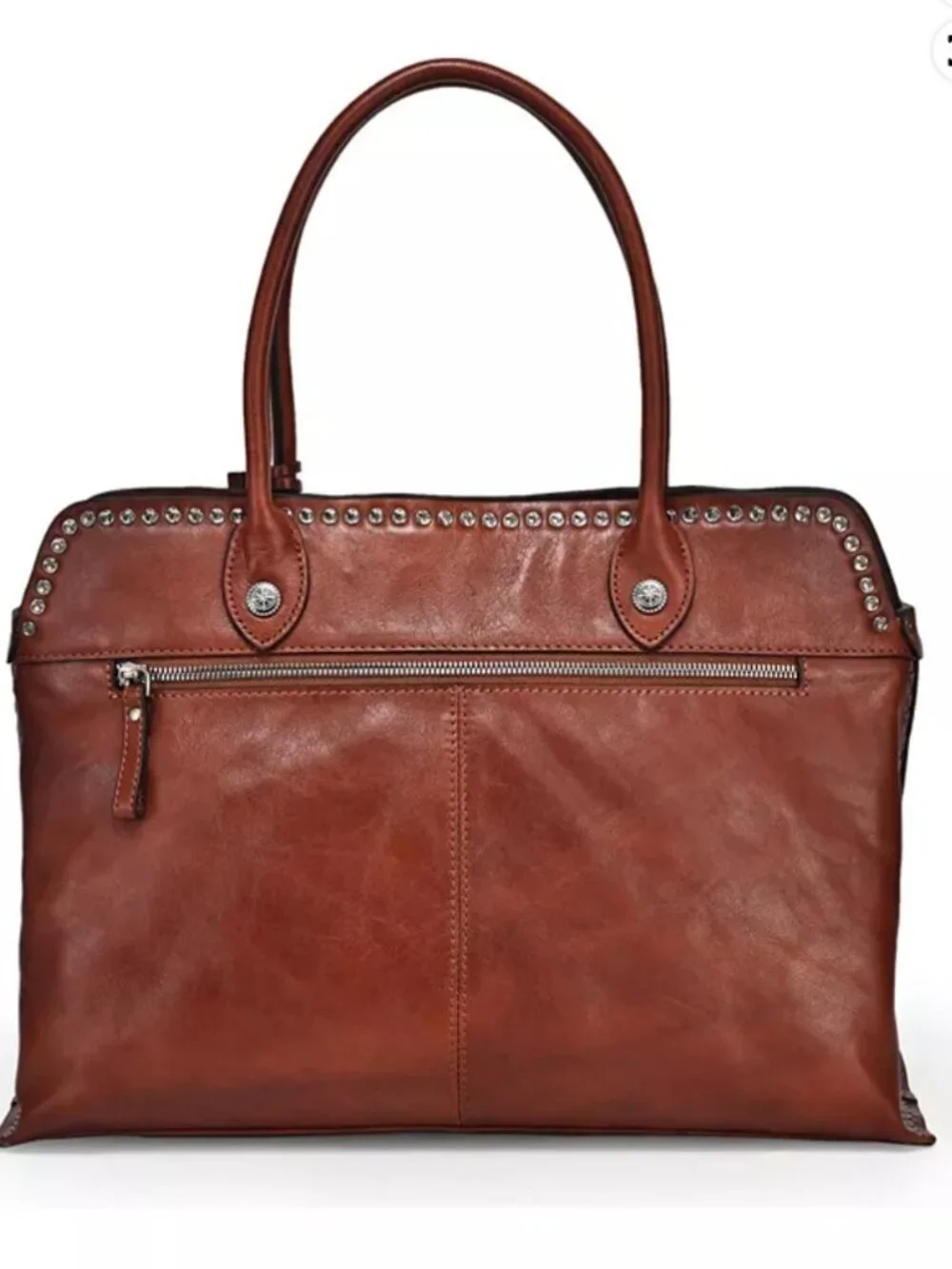 NWT OLD TREND COGNAC LEATHER SOULD STUD SATCHEL